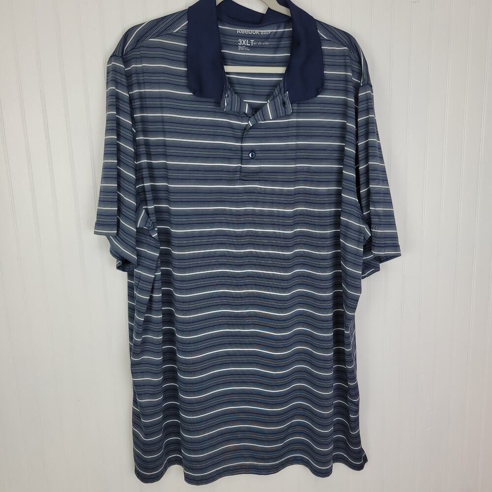 Reebok Golf Polo Blue Striped Shirt Men's Big and Tall 3XL